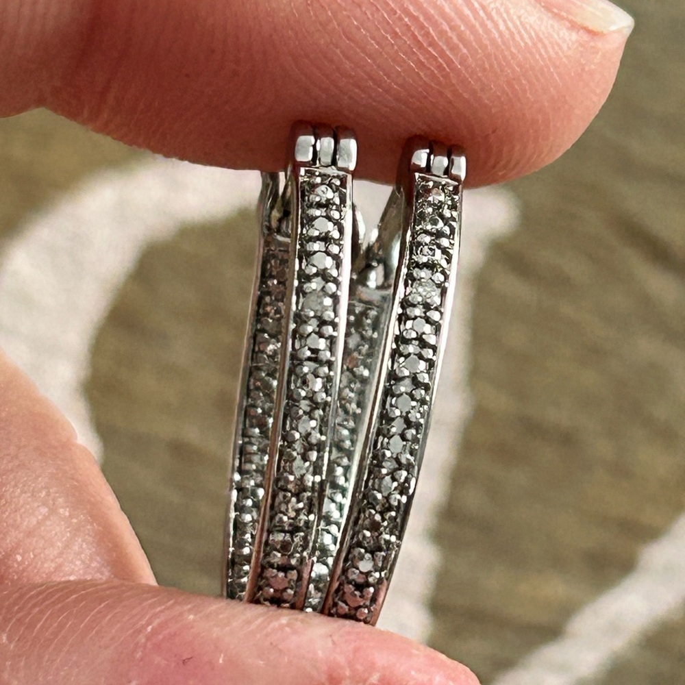 4/$100 Elegant Silver Hoop Earrings cluster cubic zirconias